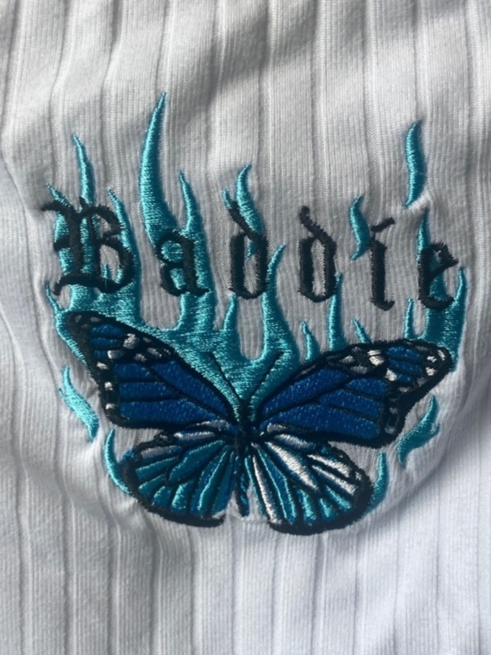 Rue21 top embroidered baddie butterfly white ribbed top casual boho L jr - Picture 8 of 16